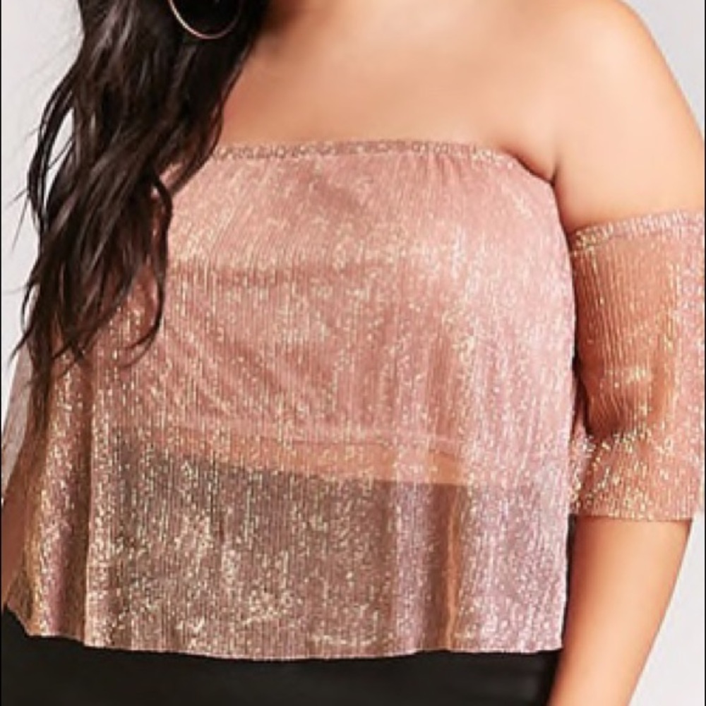 Sparkle Rose Gold Off The Shoulder Crop Top